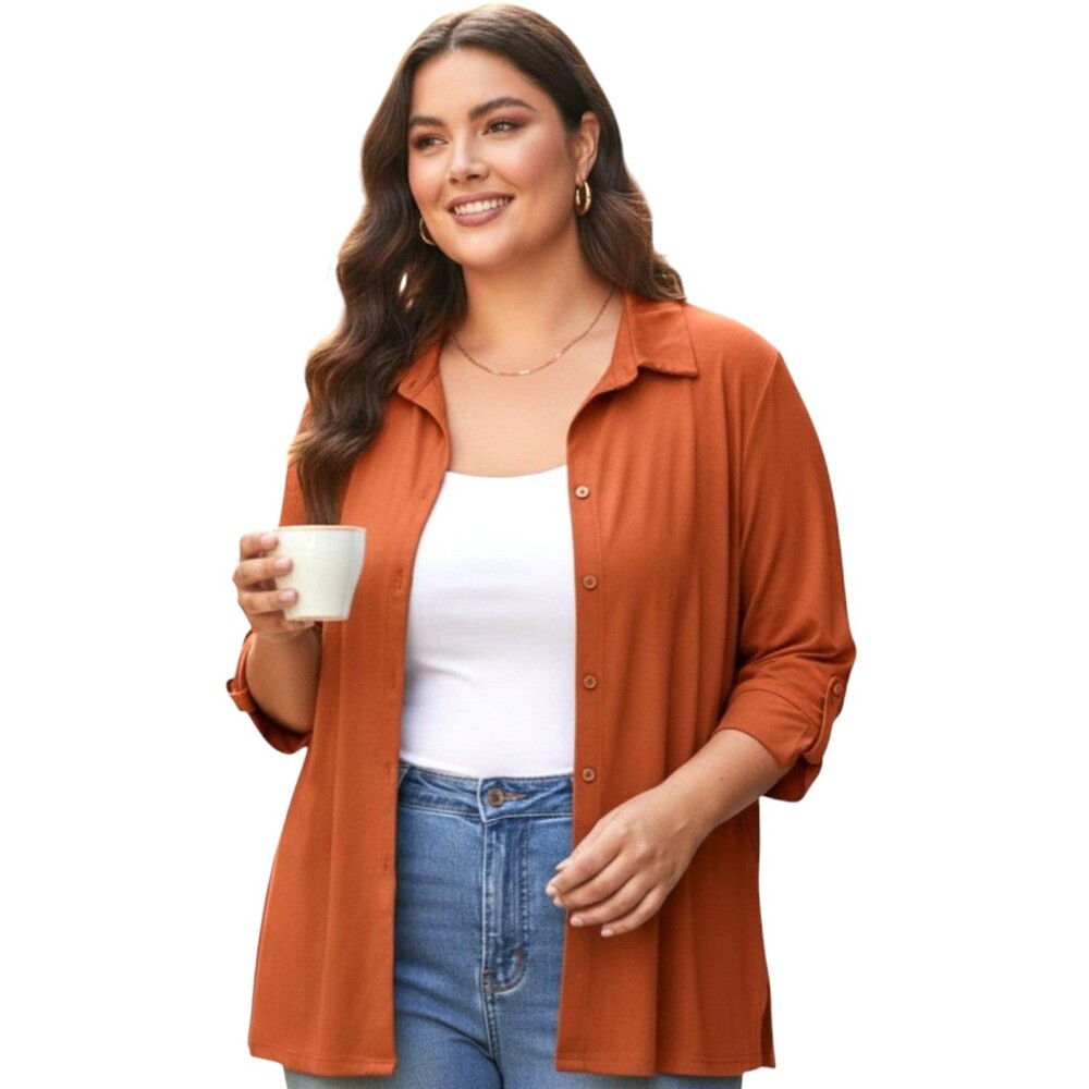 J. Jill Women's 2X Orange Button Front Collared Blouse Workwear Plus Size